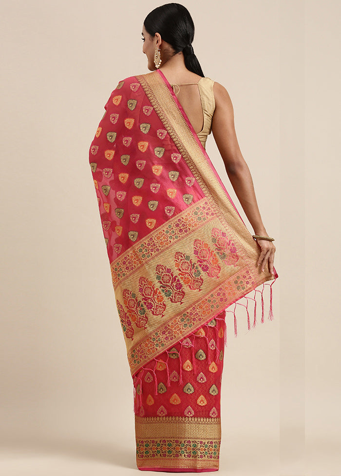 Pink Organza Saree With Blouse Piece - Indian Silk House Agencies