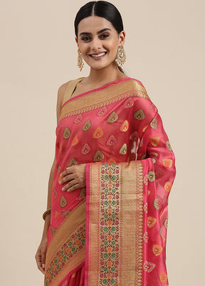 Pink Organza Saree With Blouse Piece - Indian Silk House Agencies