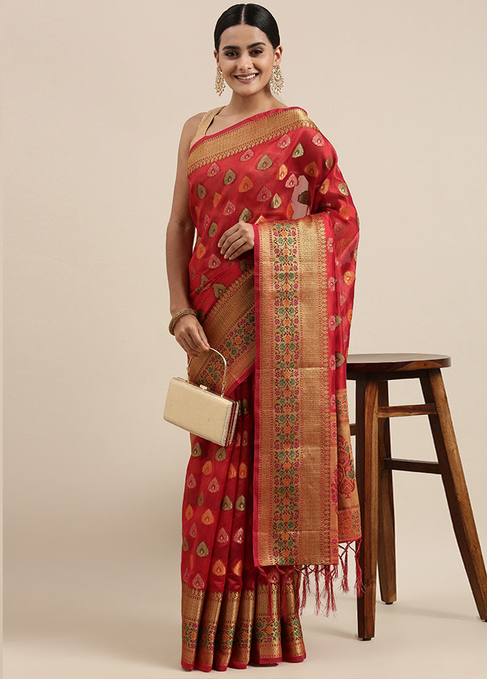 Red Organza Saree With Blouse Piece - Indian Silk House Agencies