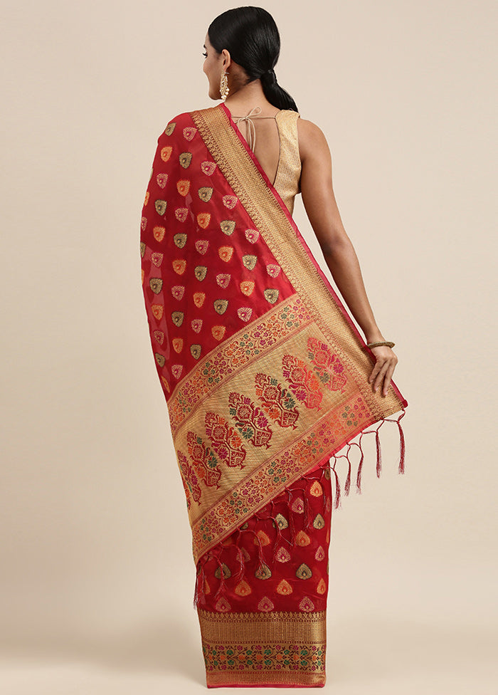 Red Organza Saree With Blouse Piece - Indian Silk House Agencies