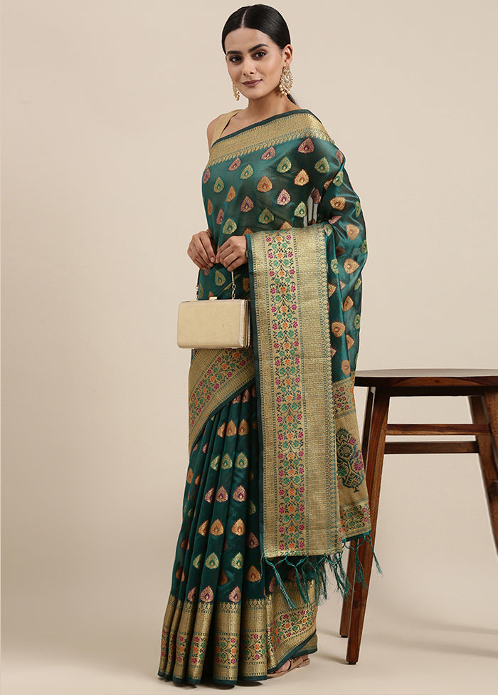 Sea Green Organza Saree With Blouse Piece - Indian Silk House Agencies