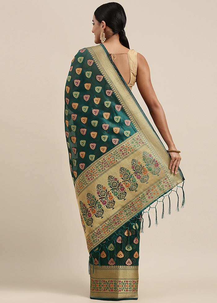 Sea Green Organza Saree With Blouse Piece - Indian Silk House Agencies