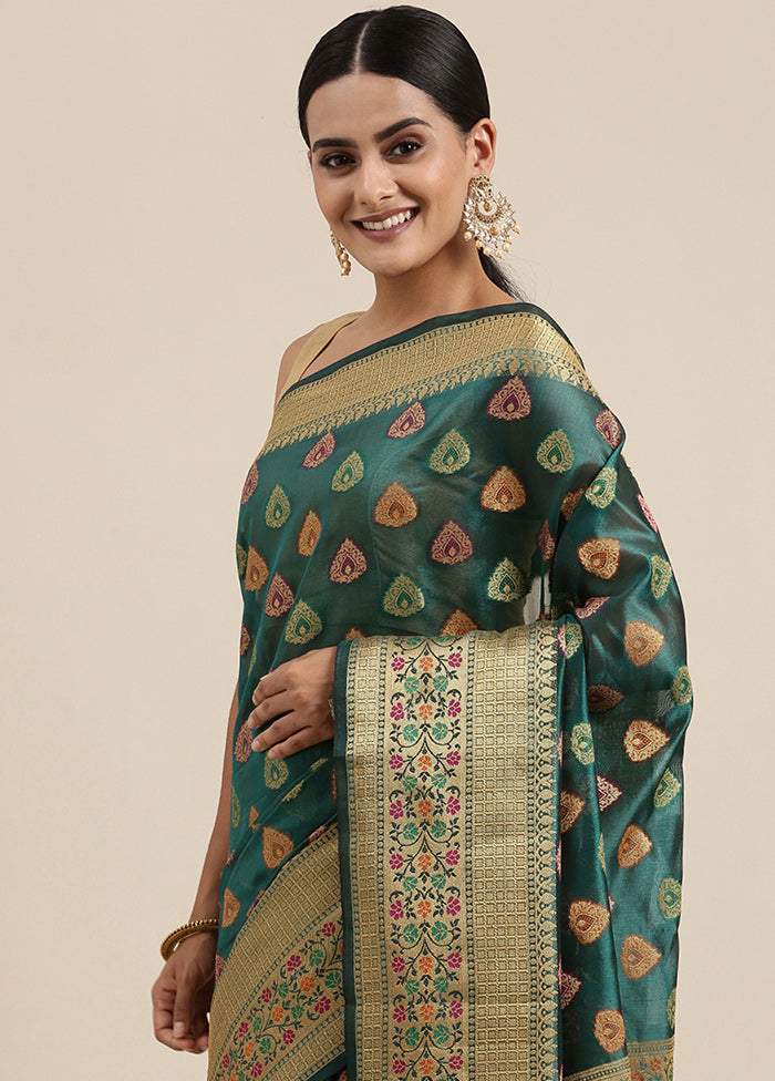 Sea Green Organza Saree With Blouse Piece - Indian Silk House Agencies