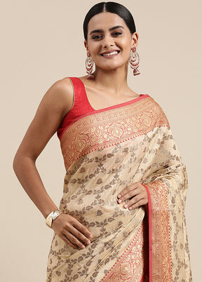 Beige Chanderi Silk Saree With Blouse Piece - Indian Silk House Agencies