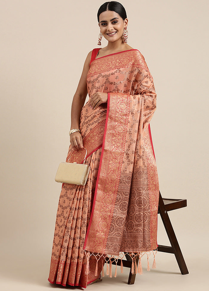 Peach Chanderi Silk Saree With Blouse Piece - Indian Silk House Agencies