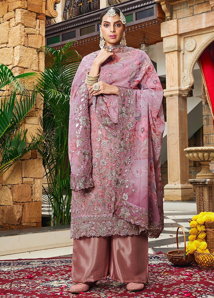 3 Pc Purple Unstitched Georgette Suit Set VDSOT030052048 - Indian Silk House Agencies