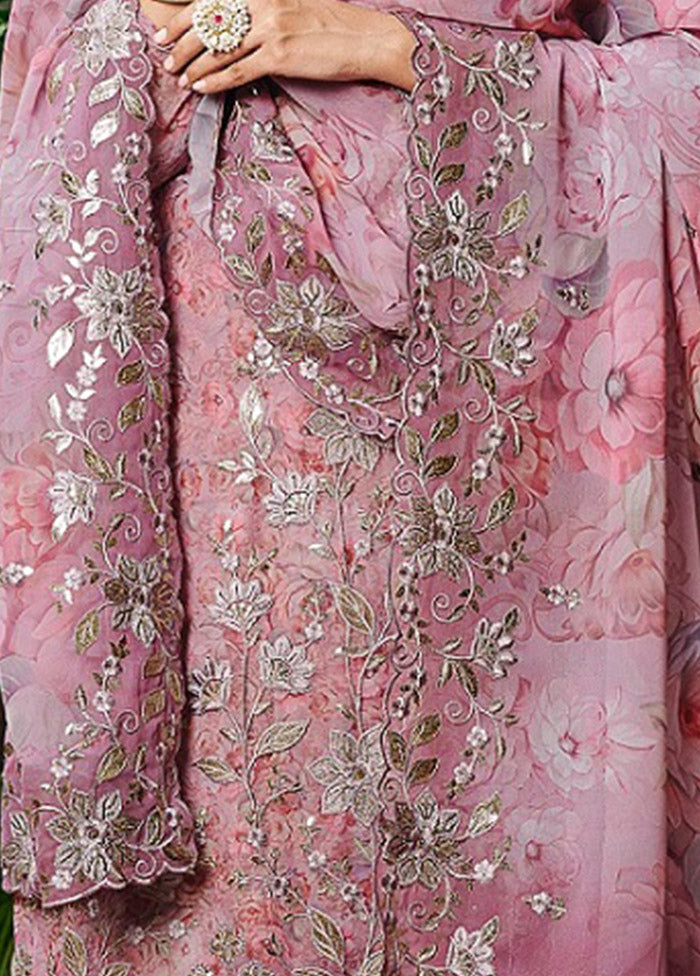 3 Pc Purple Unstitched Georgette Suit Set VDSOT030052048 - Indian Silk House Agencies