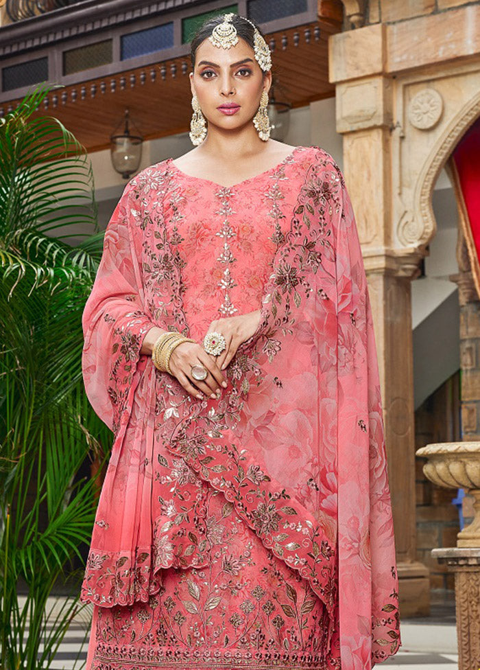 3 Pc Pink Unstitched Georgette Suit Set VDSOT030052050 - Indian Silk House Agencies