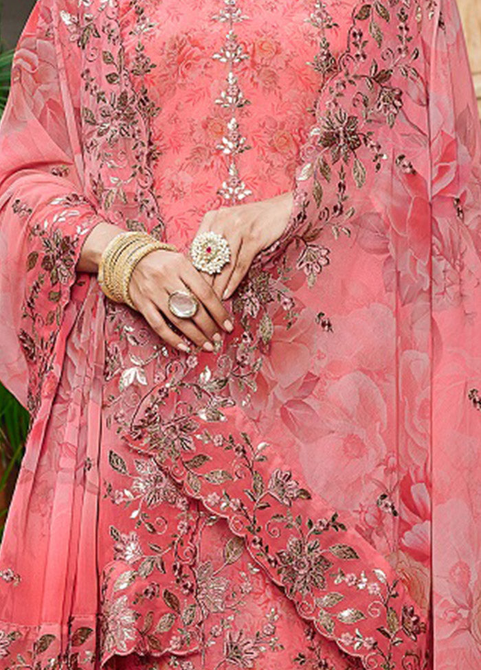 3 Pc Pink Unstitched Georgette Suit Set VDSOT030052050 - Indian Silk House Agencies