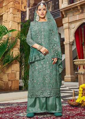3 Pc Green Unstitched Georgette Suit Set VDSOT030052051 - Indian Silk House Agencies