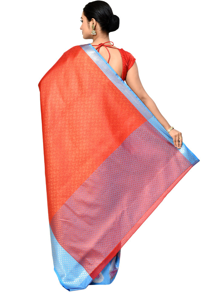 Orange Organza Saree With Blouse Piece