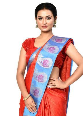 Orange Organza Saree With Blouse Piece - Indian Silk House Agencies