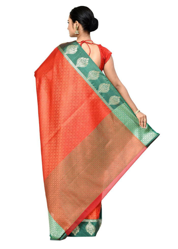 Orange Organza Saree With Blouse Piece - Indian Silk House Agencies