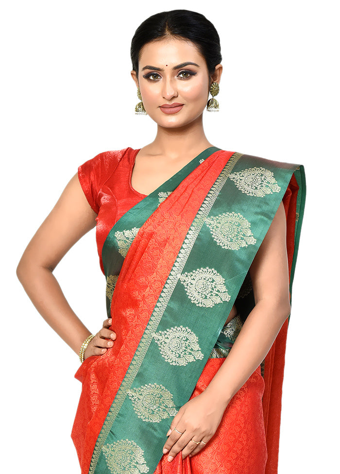 Orange Organza Saree With Blouse Piece - Indian Silk House Agencies