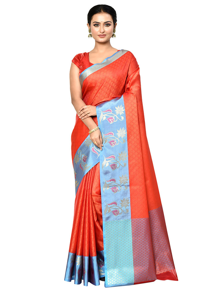 Orange Organza Saree With Blouse Piece - Indian Silk House Agencies