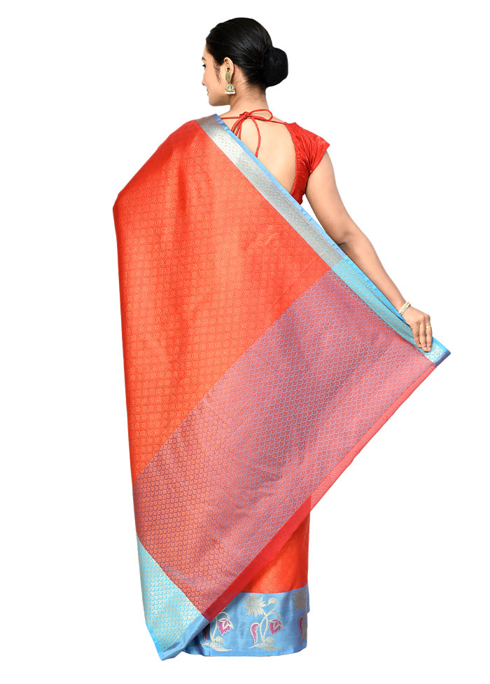 Orange Organza Saree With Blouse Piece