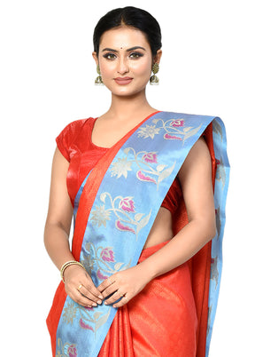 Orange Organza Saree With Blouse Piece - Indian Silk House Agencies