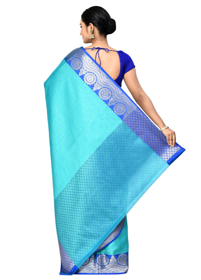 Blue Organza Saree With Blouse Piece