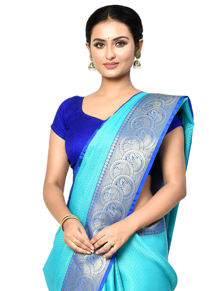 Blue Organza Saree With Blouse Piece