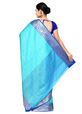 Blue Organza Saree With Blouse Piece