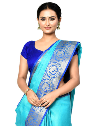 Blue Organza Saree With Blouse Piece