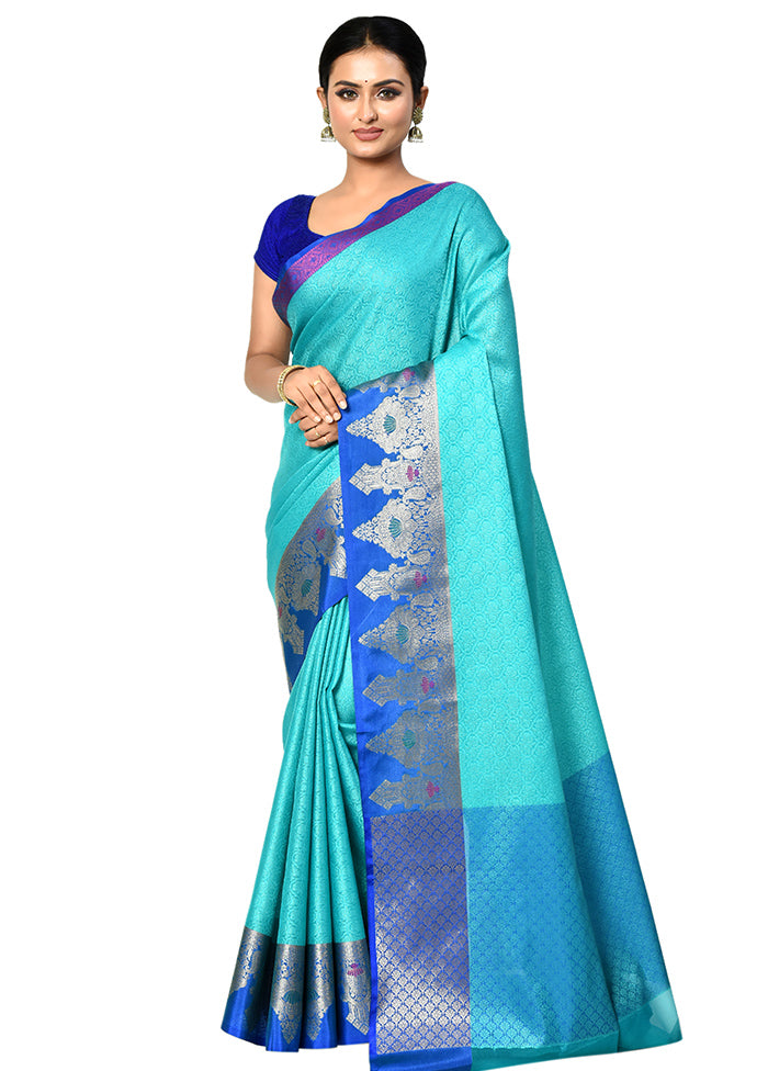 Blue Organza Saree With Blouse Piece - Indian Silk House Agencies