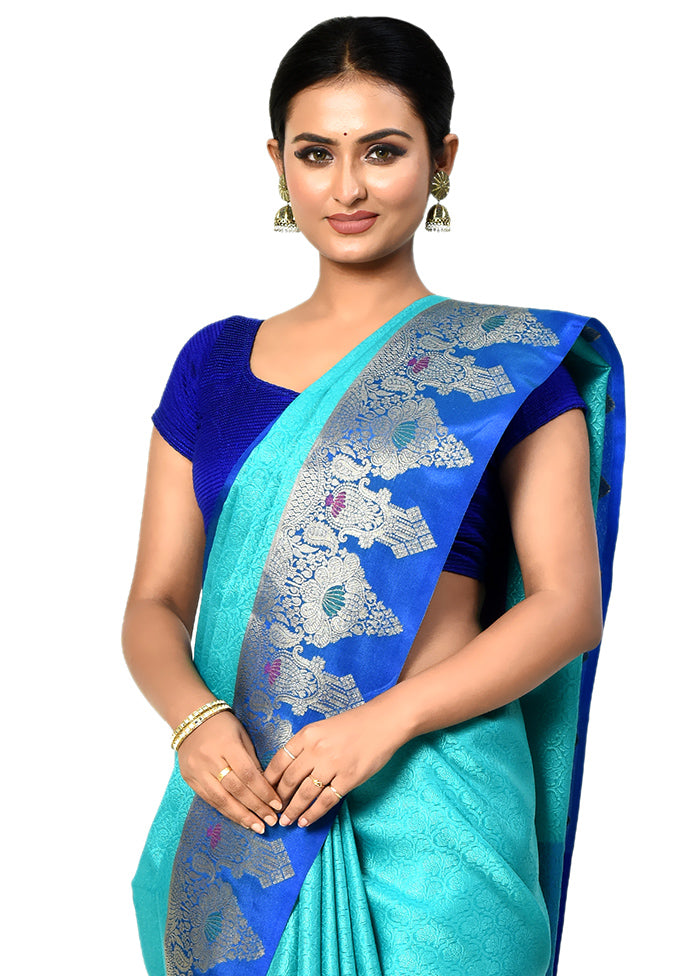 Blue Organza Saree With Blouse Piece