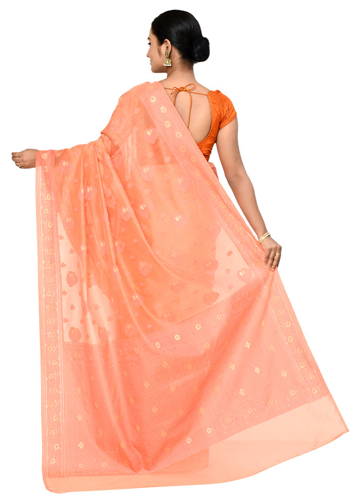 Peach Cotton Saree With Blouse Piece - Indian Silk House Agencies