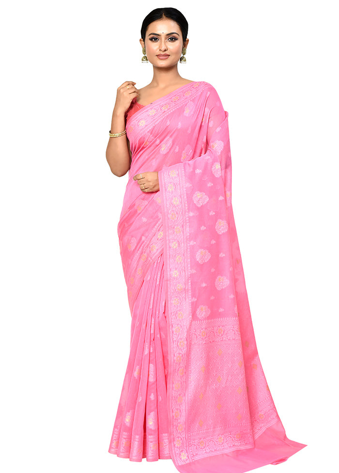 Pink Cotton Saree With Blouse Piece - Indian Silk House Agencies