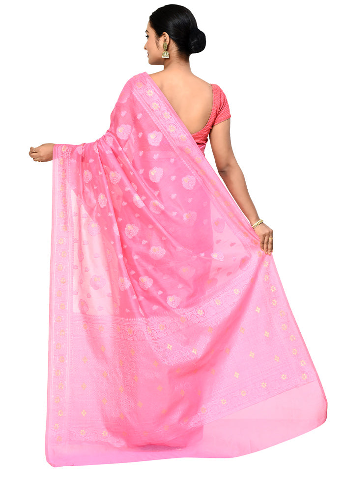 Pink Cotton Saree With Blouse Piece - Indian Silk House Agencies