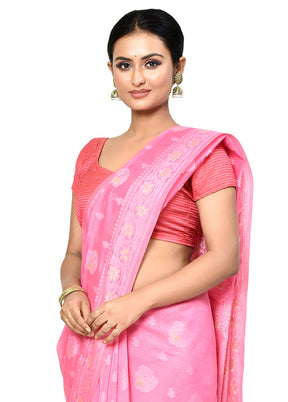 Pink Cotton Saree With Blouse Piece - Indian Silk House Agencies