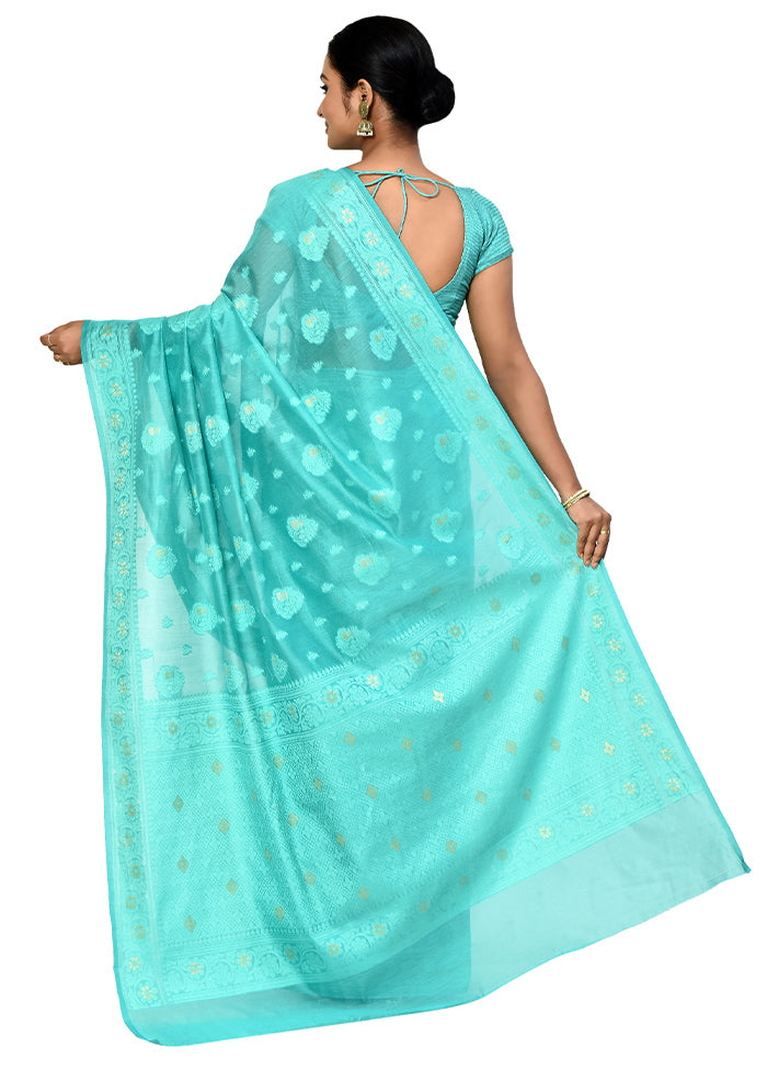 Green Cotton Saree With Blouse Piece - Indian Silk House Agencies