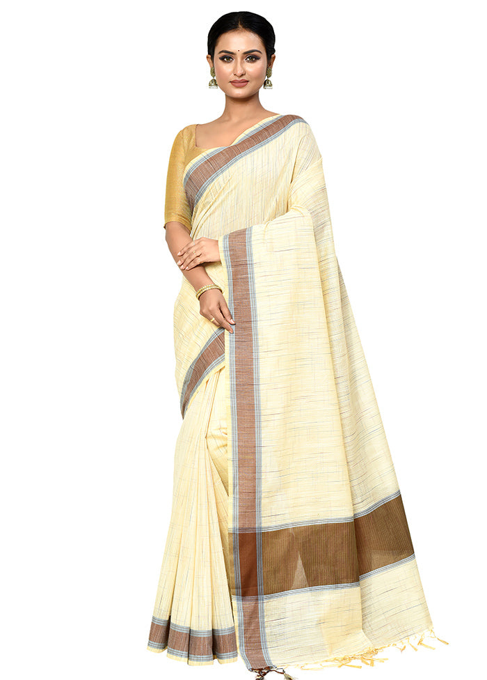 White Cotton Saree With Blouse Piece - Indian Silk House Agencies