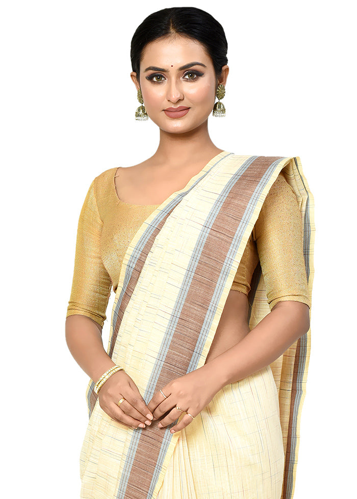 White Cotton Saree With Blouse Piece - Indian Silk House Agencies