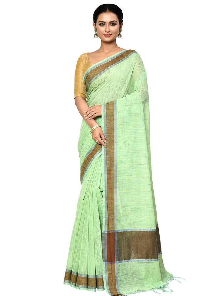 Green Cotton Saree With Blouse Piece - Indian Silk House Agencies