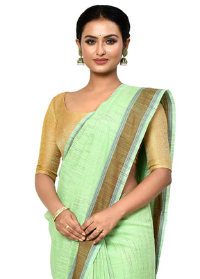 Green Cotton Saree With Blouse Piece