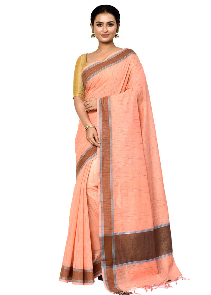 Peach Cotton Saree With Blouse Piece - Indian Silk House Agencies