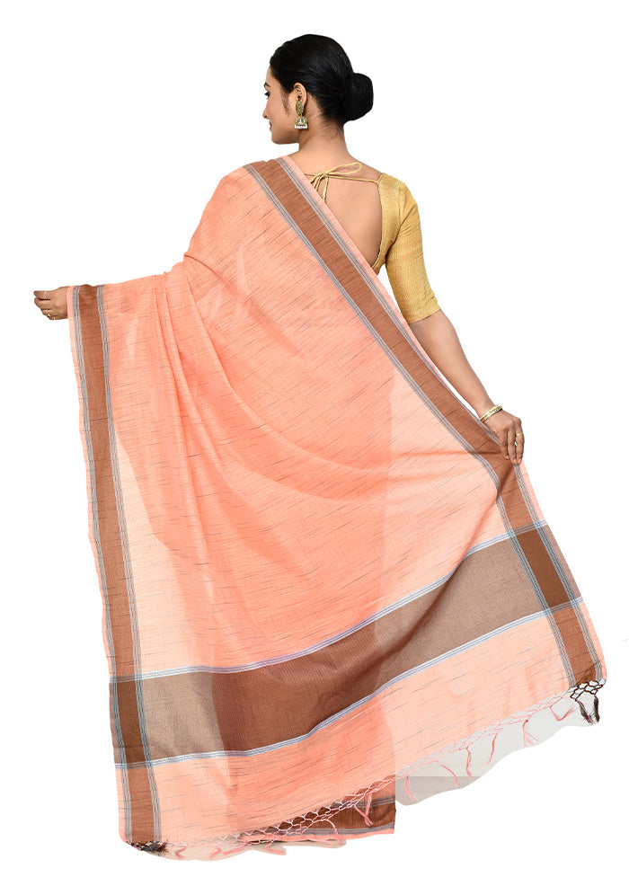 Peach Cotton Saree With Blouse Piece - Indian Silk House Agencies