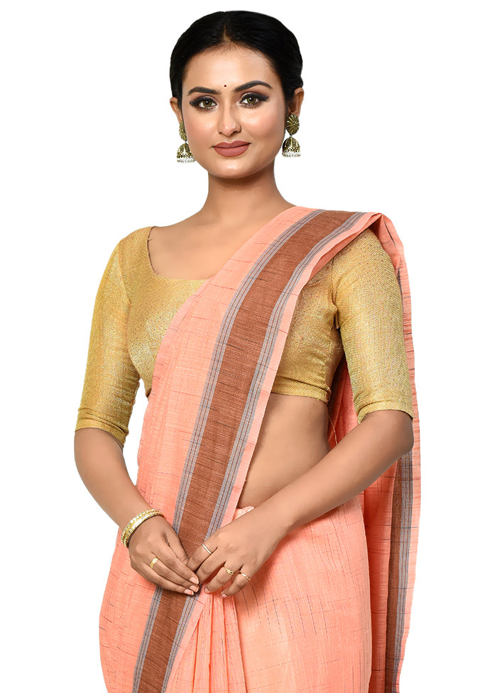 Peach Cotton Saree With Blouse Piece