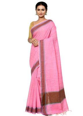 Pink Cotton Saree With Blouse Piece - Indian Silk House Agencies