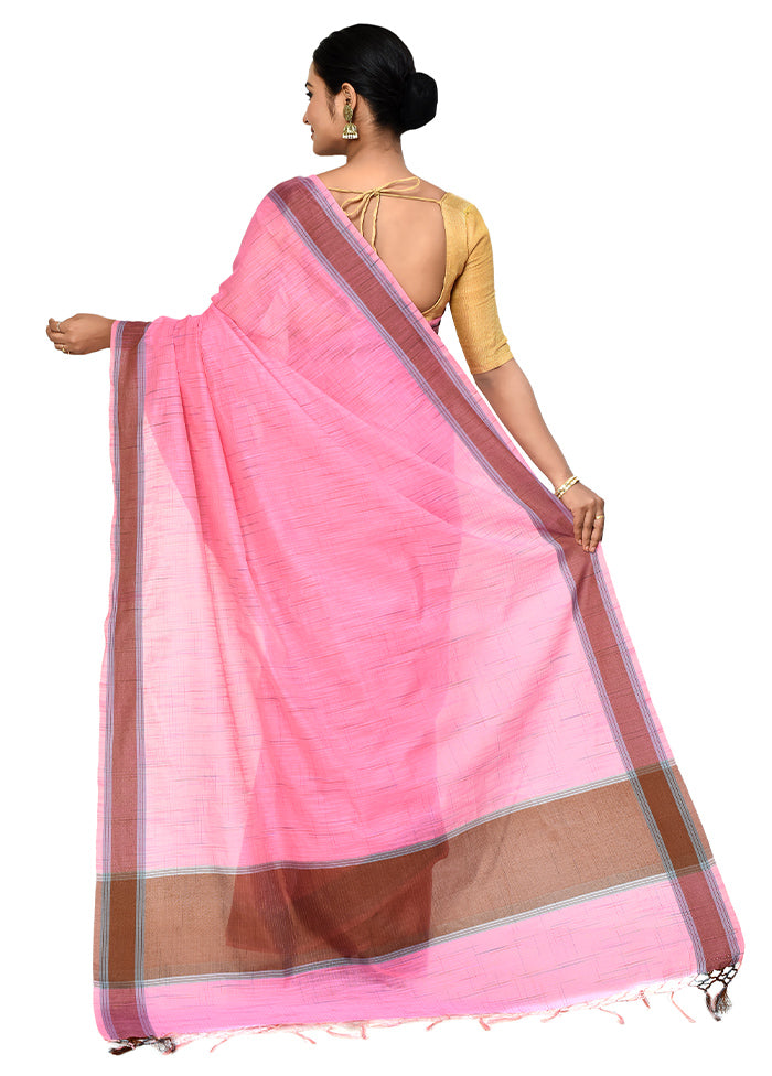 Pink Cotton Saree With Blouse Piece