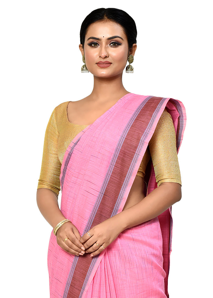 Pink Cotton Saree With Blouse Piece