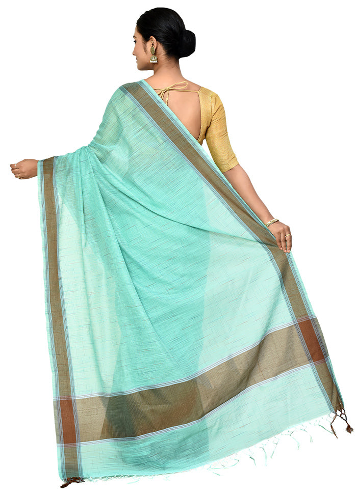 Green Cotton Saree With Blouse Piece - Indian Silk House Agencies