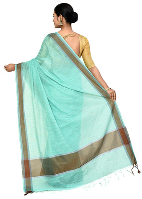 Green Cotton Saree With Blouse Piece