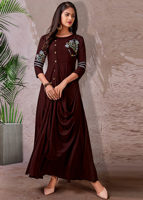 Brown Readymade Rayon Gown - Indian Silk House Agencies