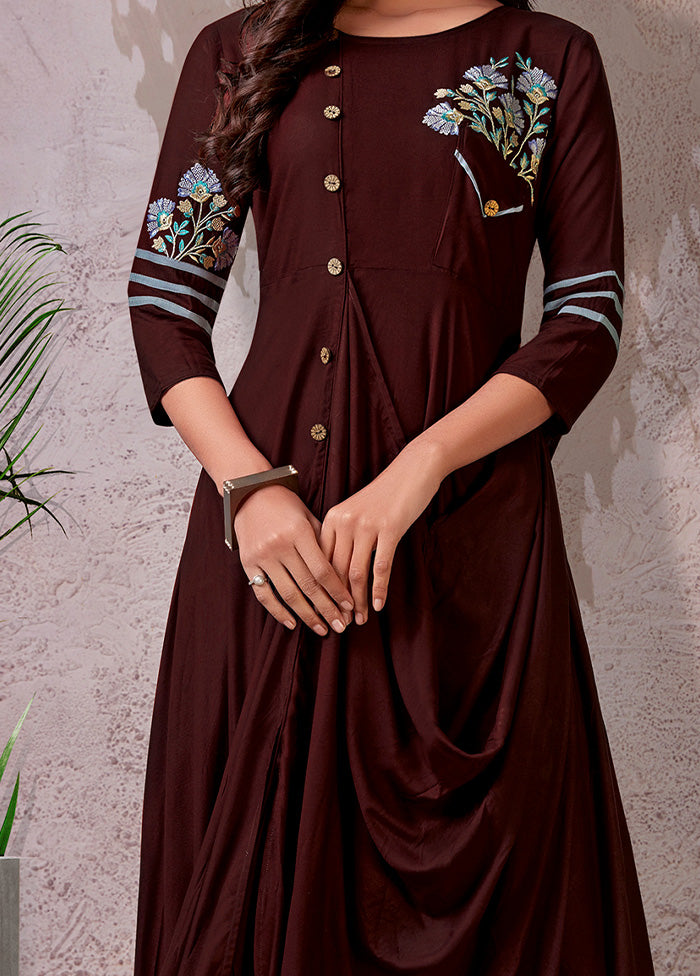 Brown Readymade Rayon Gown - Indian Silk House Agencies