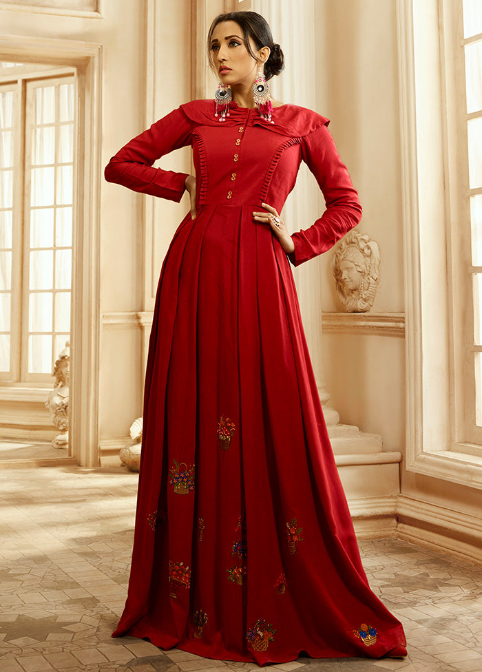 Maroon Readymade Rayon Gown - Indian Silk House Agencies