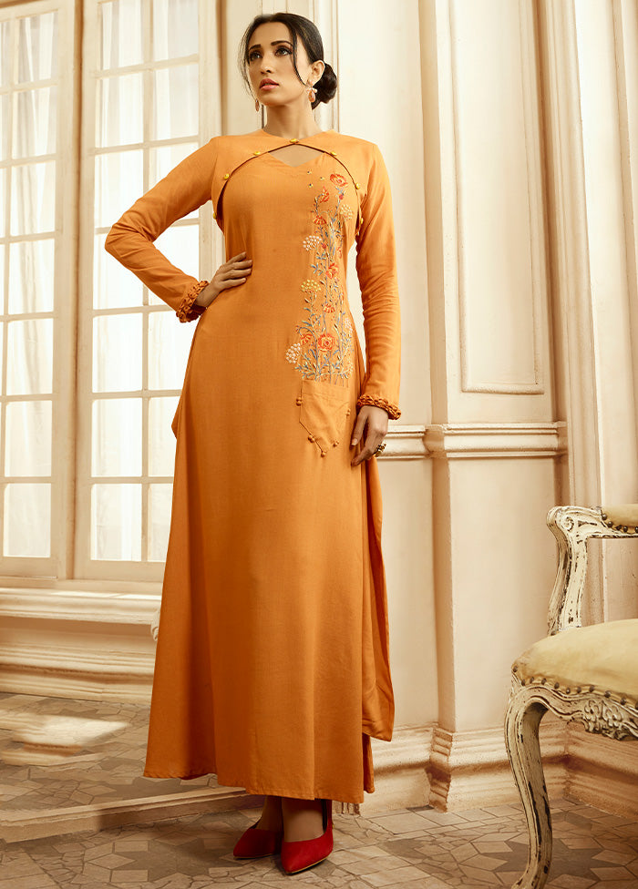 Cream Readymade Rayon Gown - Indian Silk House Agencies