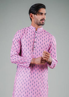 2 Pc Pink Dupion Silk Kurta Pajama Set - Indian Silk House Agencies