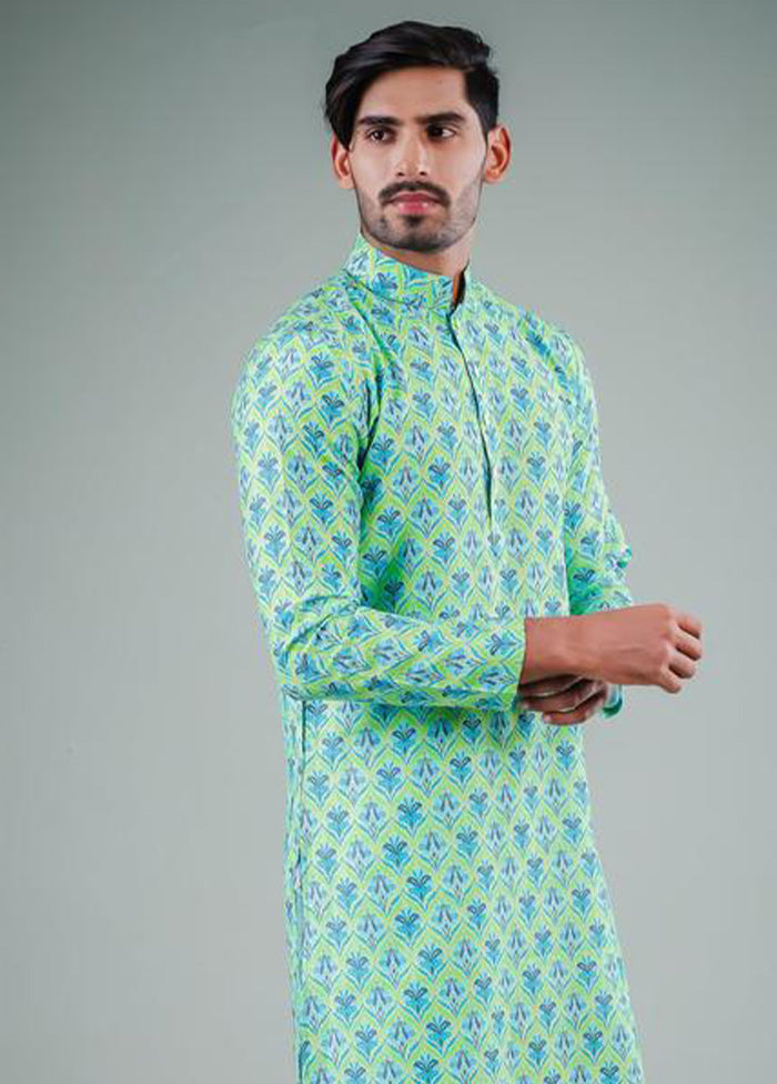2 Pc Green Dupion Silk Kurta Pajama Set - Indian Silk House Agencies